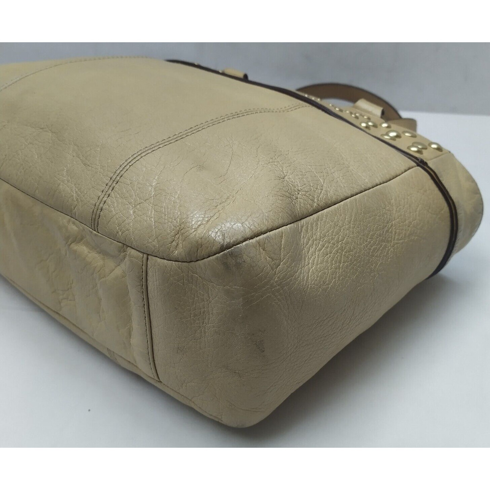 Coach Tan Leather Studded Double Handle Zipper Closure Tote Shoulder Bag - Picture 15 of 16
